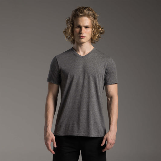Tech T-Shirt Impermeável Gola V Masculina - Mescla Escuro