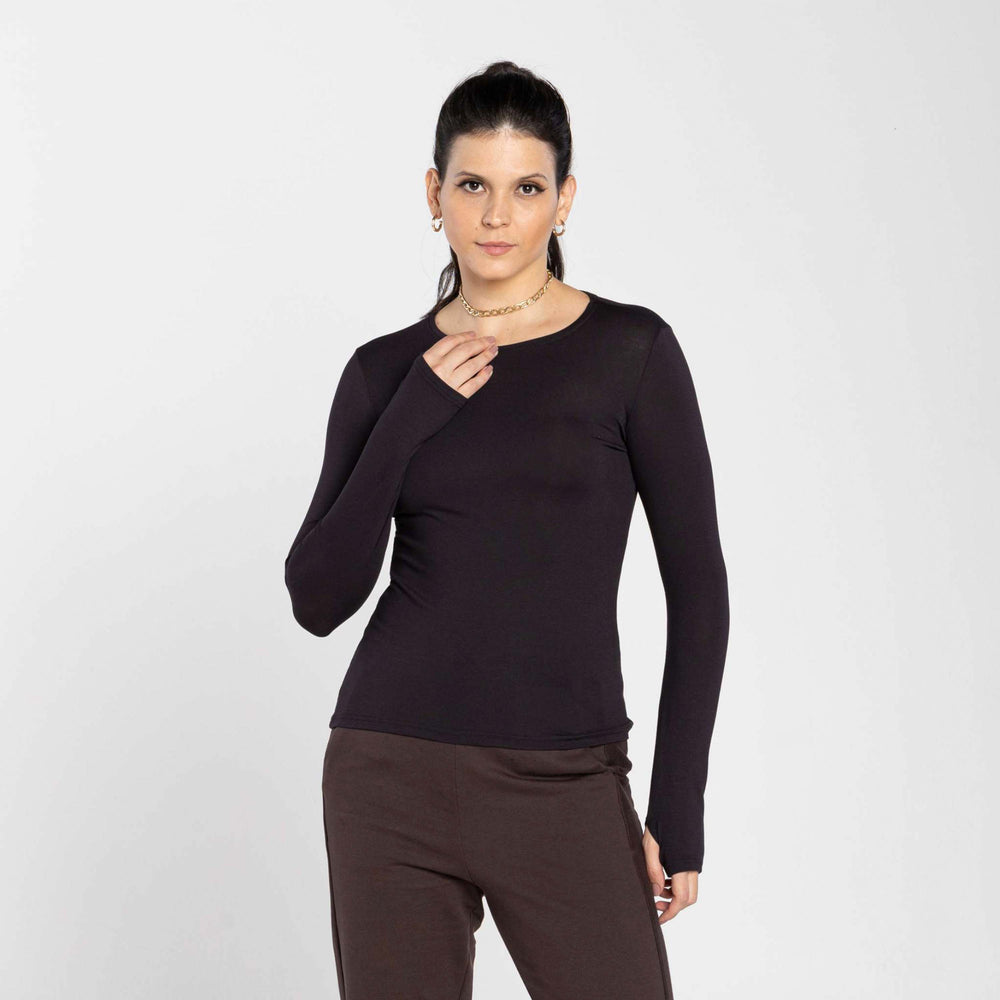Tech T-Shirt Modal Manga Longa Feminina - Preto