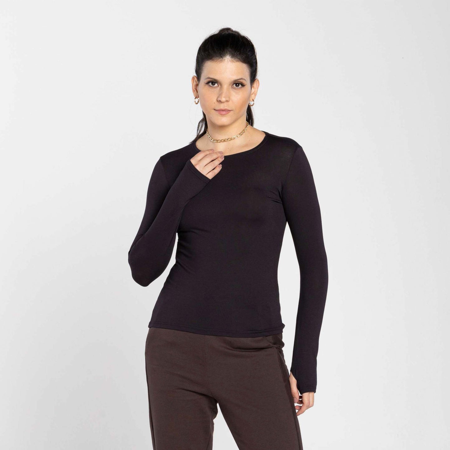 Tech T-Shirt Modal Manga Longa Feminina - Preto