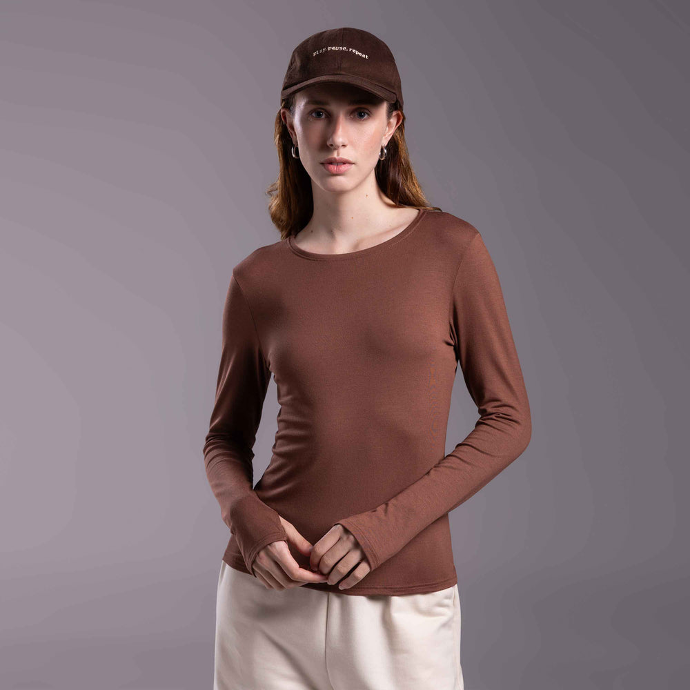 Tech T-Shirt Modal Manga Longa Feminina - Marrom Avelã