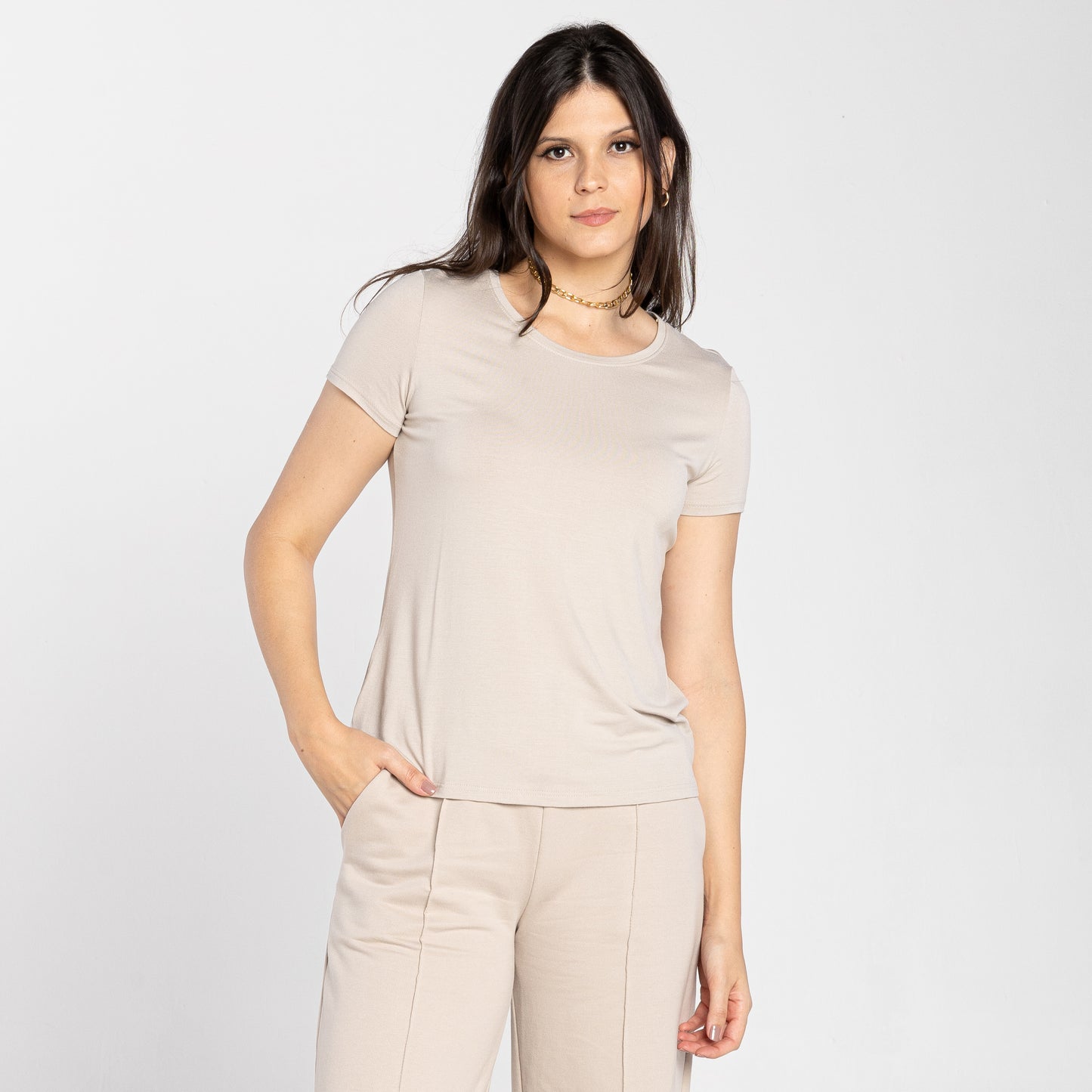 Tech T-Shirt Modal Feminina - Bege Aveia