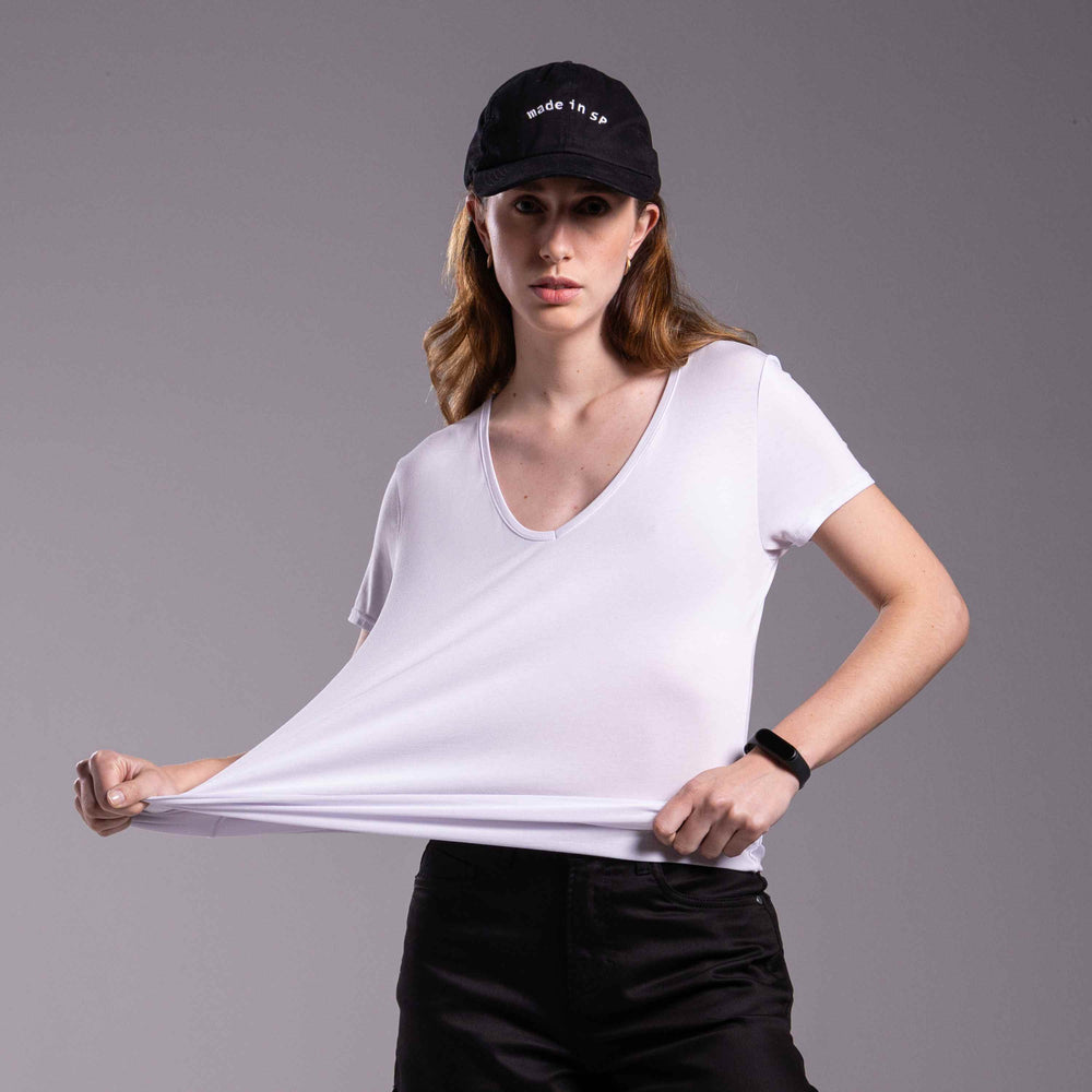 Tech T-Shirt Modal Gola V Feminina - Branco
