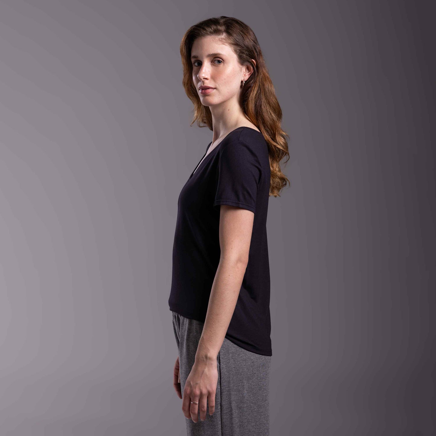 Tech T-Shirt Modal Gola V Feminina - Preto