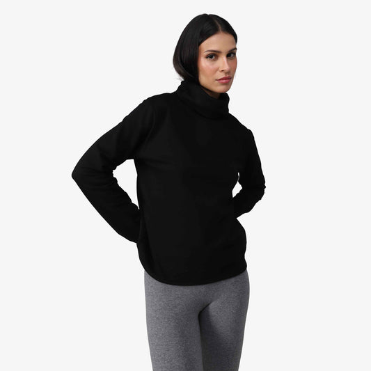 Blusão Tech NoLiquid Moletom Flanelado Gola Rolê Feminino - Preto