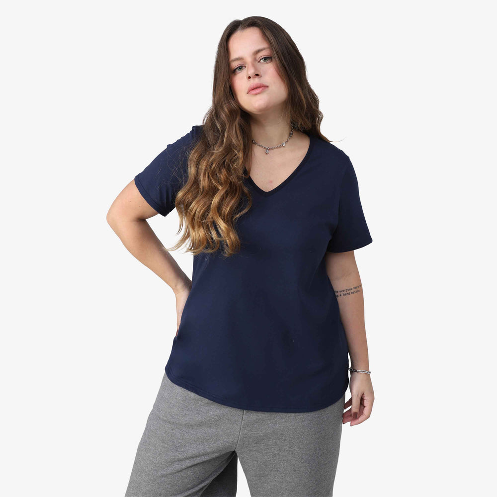 Tech T-Shirt Anti Odor Slim Gola V Plus Feminina - Azul Marinho