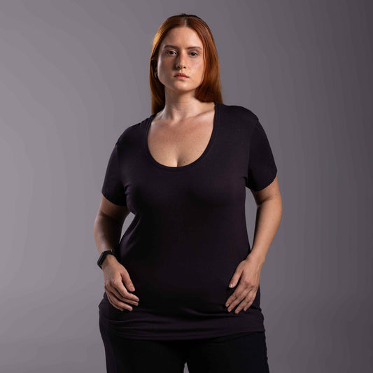Tech T-Shirt Modal Gola U Plus Feminina - Preto