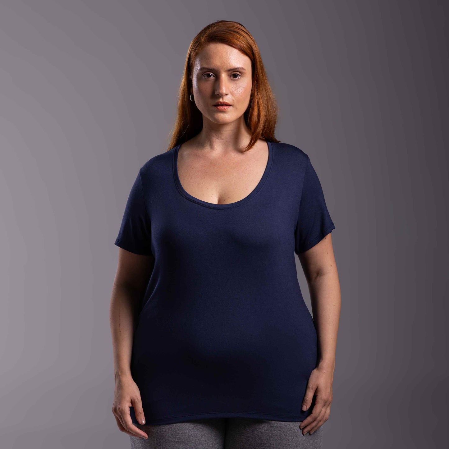 Tech T-Shirt Modal Gola U Plus Feminina - Azul Marinho