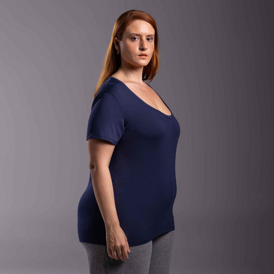 Tech T-Shirt Modal Gola U Plus Feminina - Azul Marinho