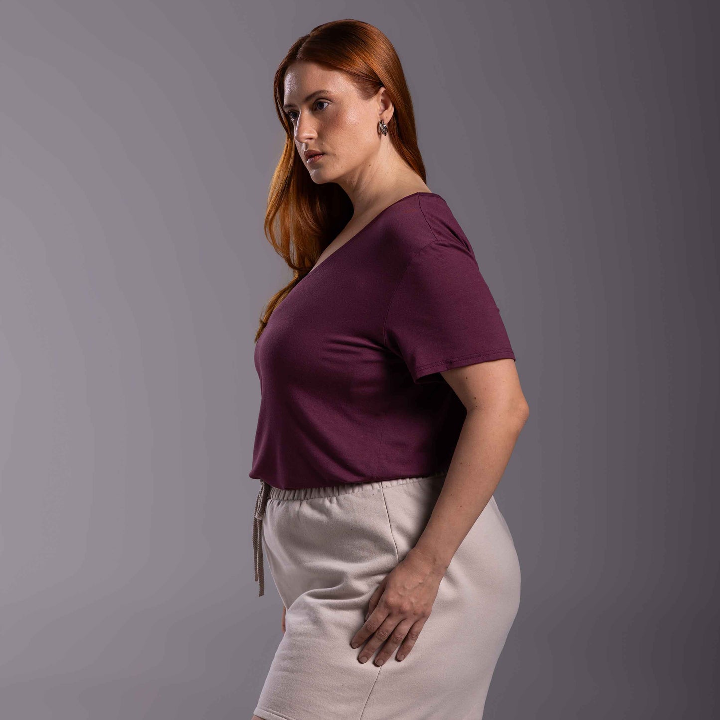 Tech T-Shirt Modal Gola U Plus Feminina - Roxo Amoreira