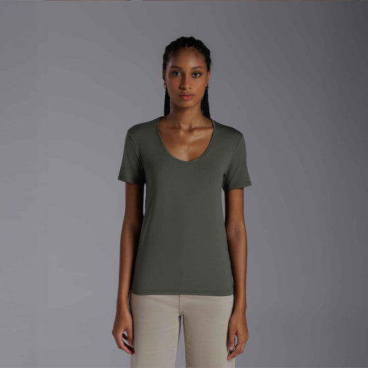 Tech T-Shirt Modal Gola U Feminina - Verde Figo