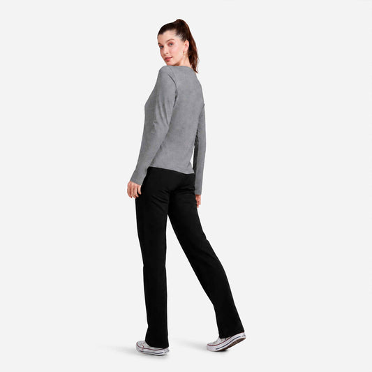 Tech T-Shirt Anti Odor Slim Manga Longa Gola V Feminina - Mescla Escuro