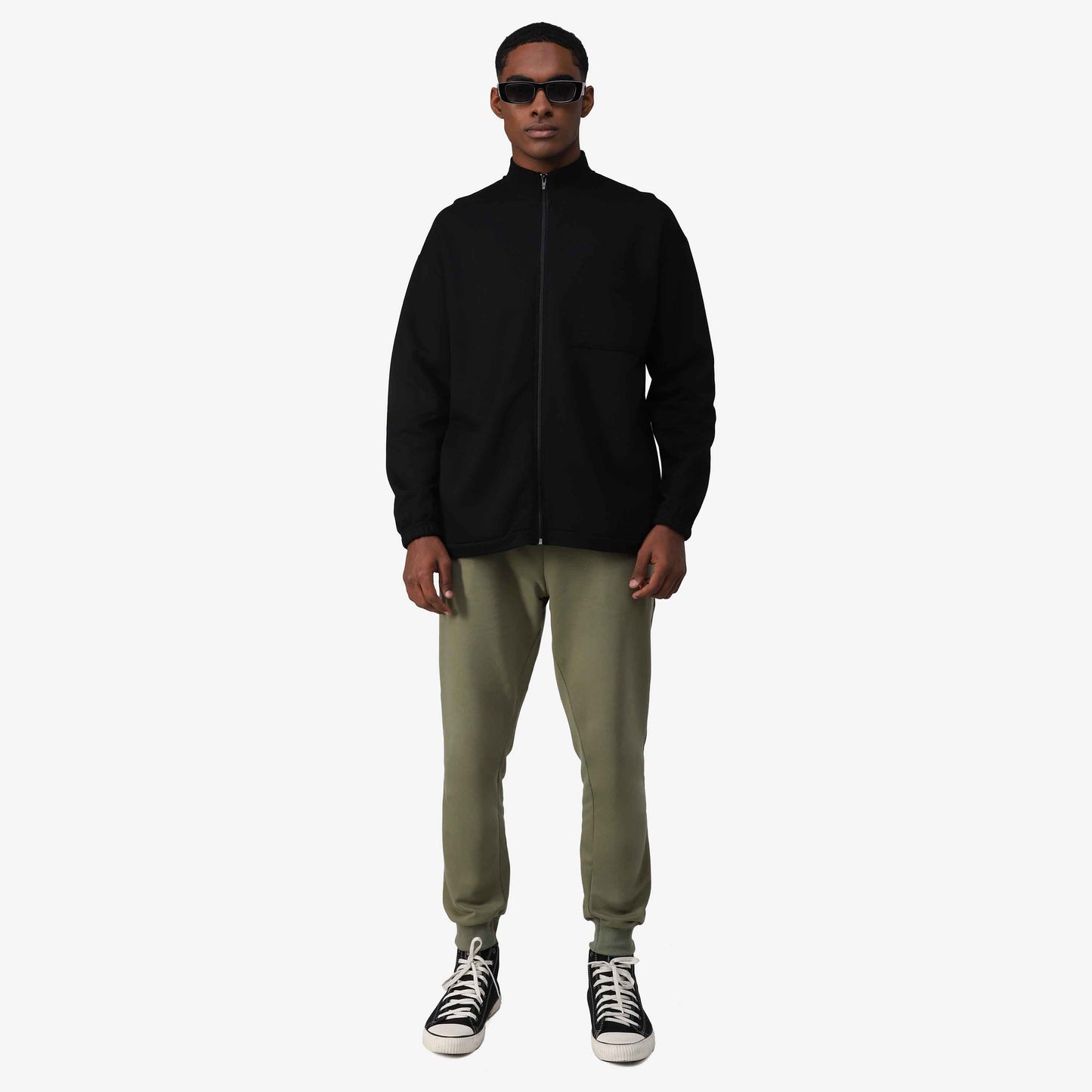 Jaqueta Tech Impermeável Moletom Flanelado Gola Alta Masculina - Preto