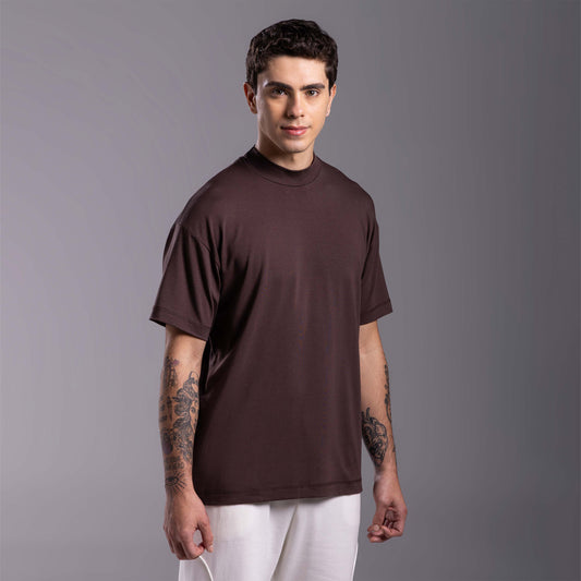 Tech T-Shirt Comfort Anti Odor Gola Alta Masculina - Marrom