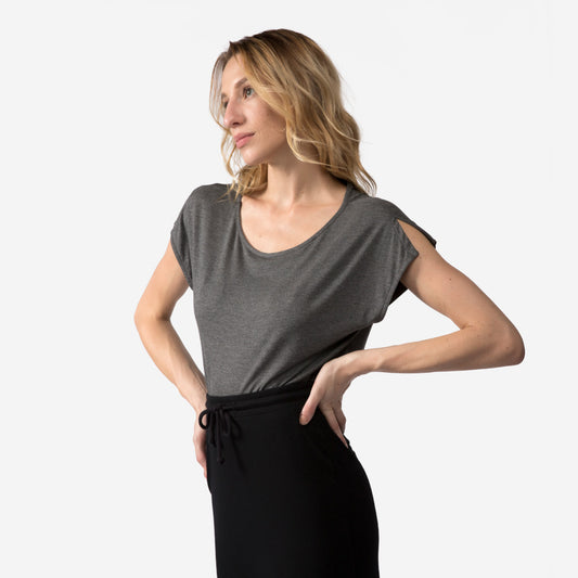 Blusa Detalhe Manga Viscose Feminina - Mescla Escuro