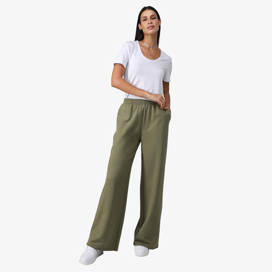 Calça Wide Tech NoLiquid Moletom Flanelado - Verde Militar