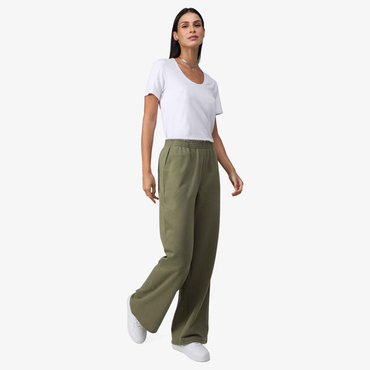 Calça Wide Tech NoLiquid Moletom Flanelado - Verde Militar