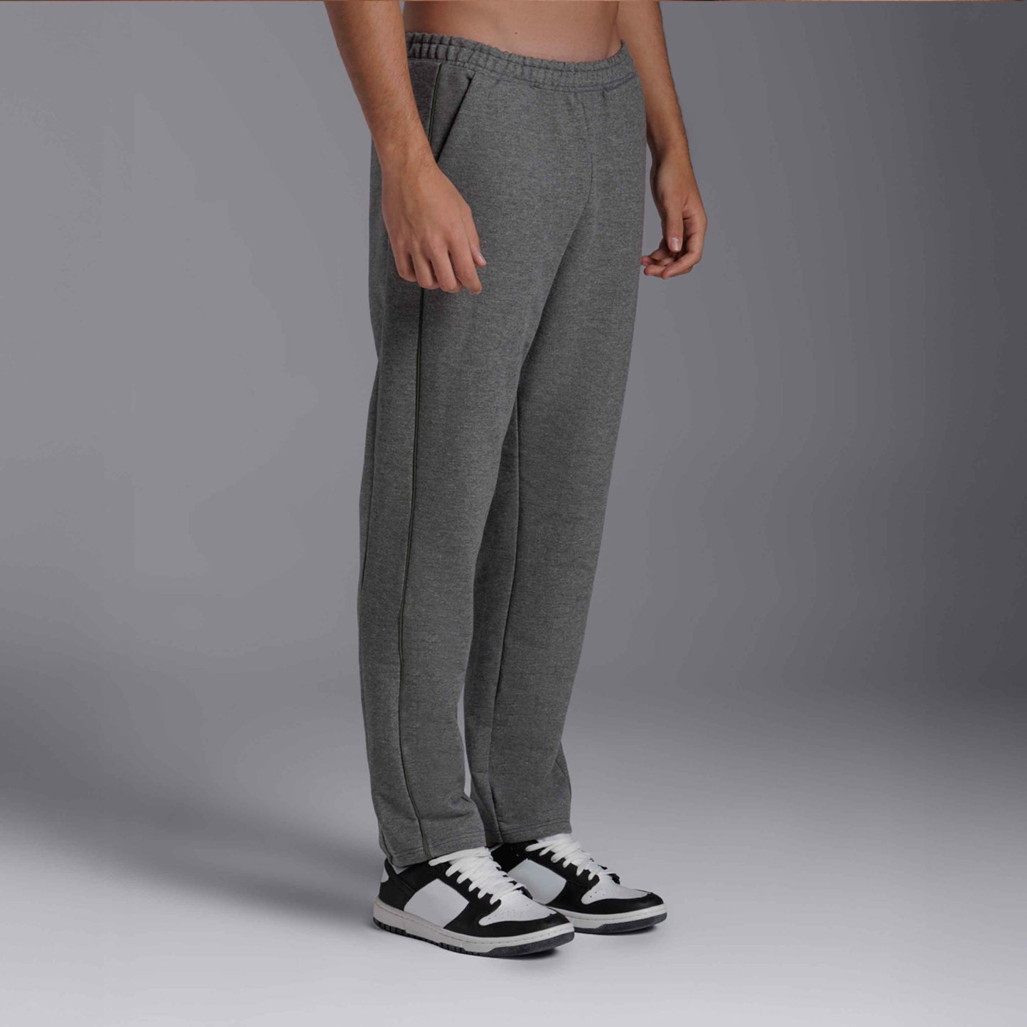 Calça Reta Moletom Tech NoLiquid Contraste - Mescla Escuro