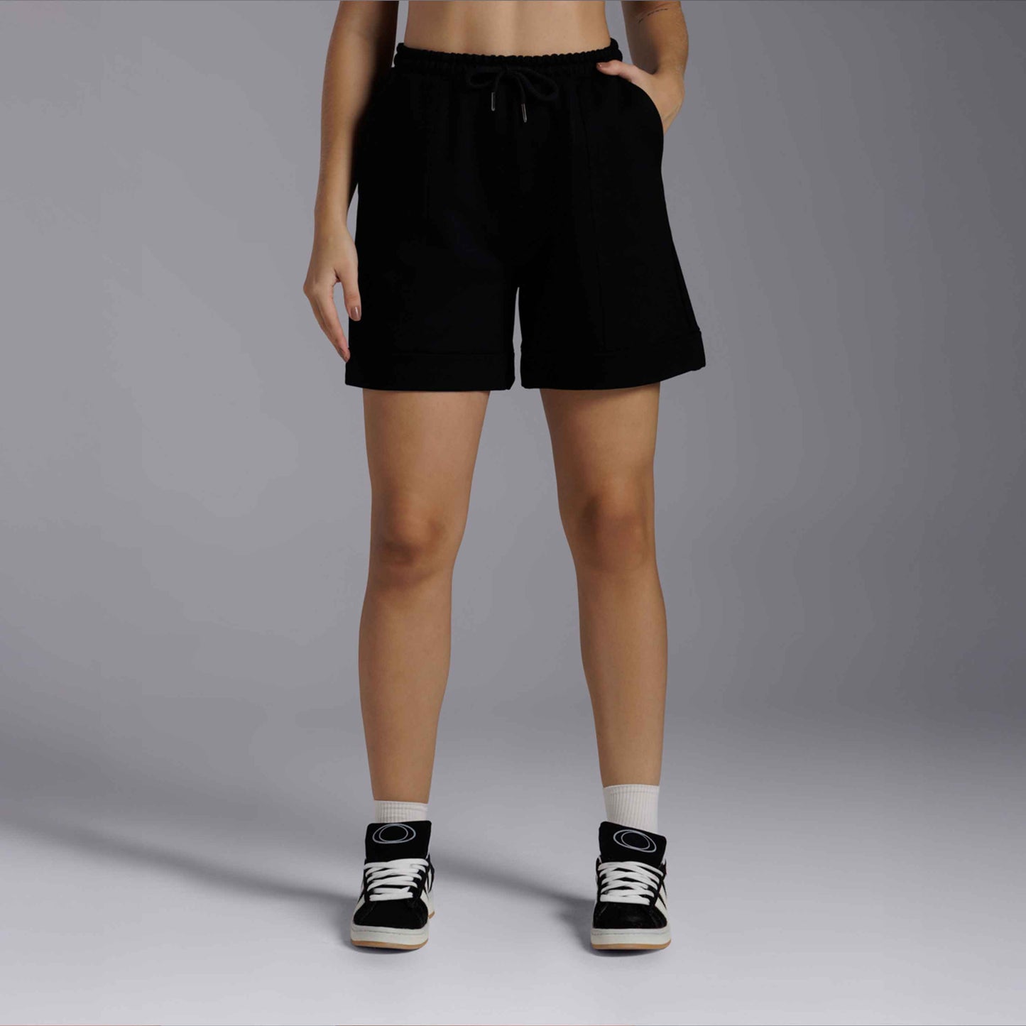 Shorts Moletom Tech NoLiquid Friso Feminino - Preto