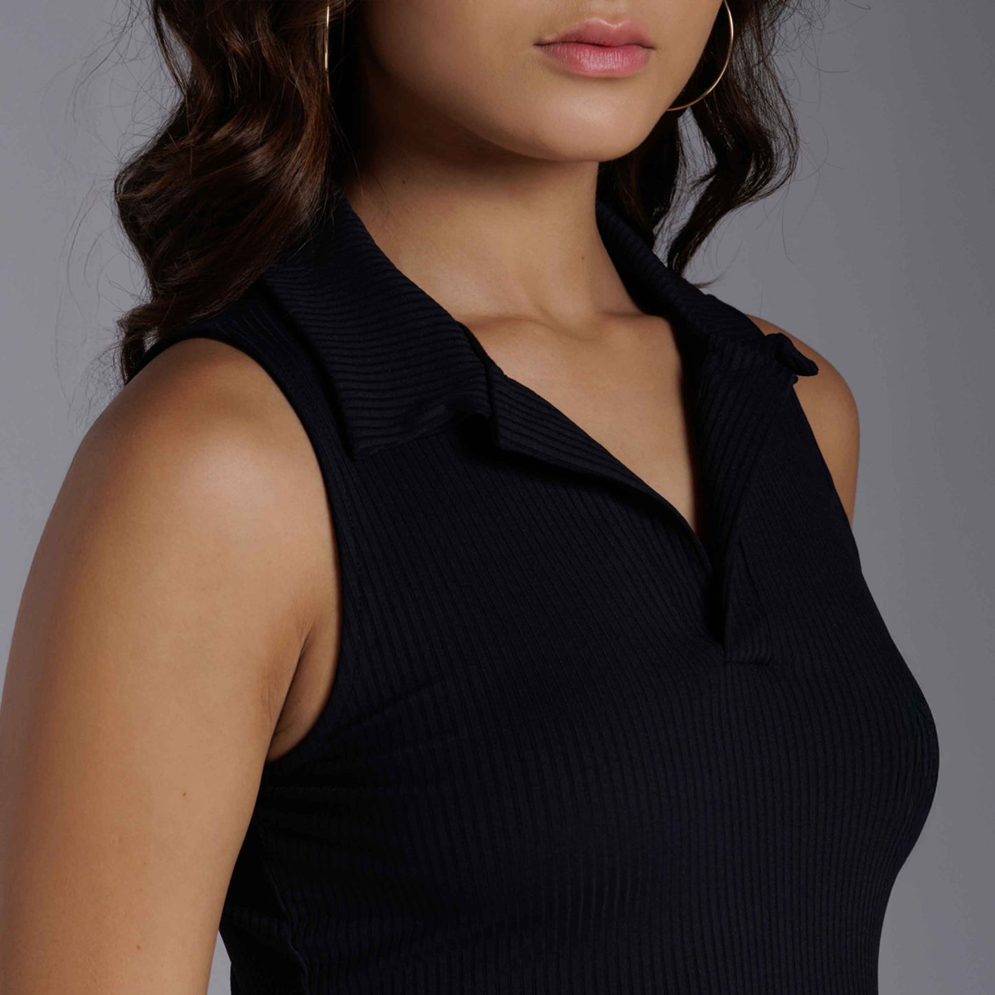 Blusa Cropped Gola Canelada - Preto