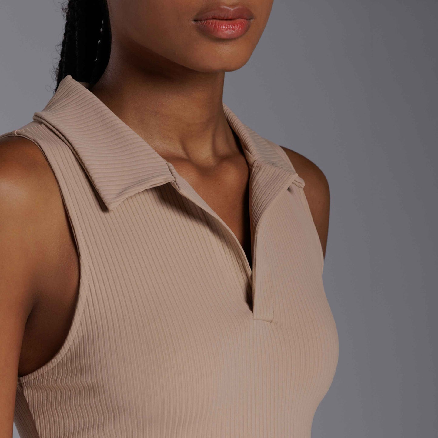 Blusa Cropped Gola Canelada - Bege Camel