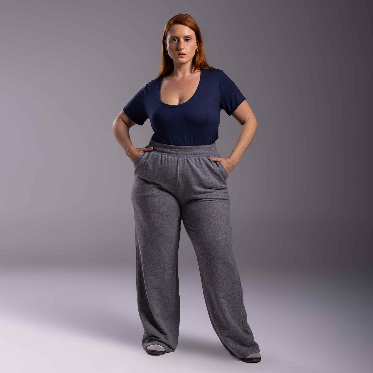 Calça Wide Moletom Tech Impermeável Plus - Mescla Escuro