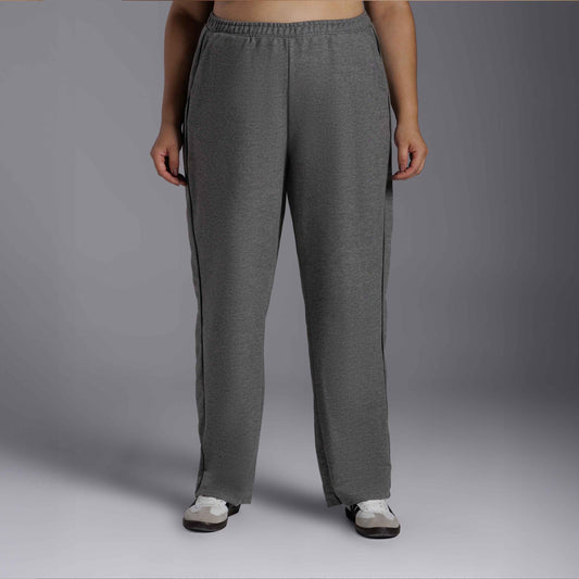 Calça Reta Moletom Tech NoLiquid Contraste Plus Feminina - Mescla Escuro