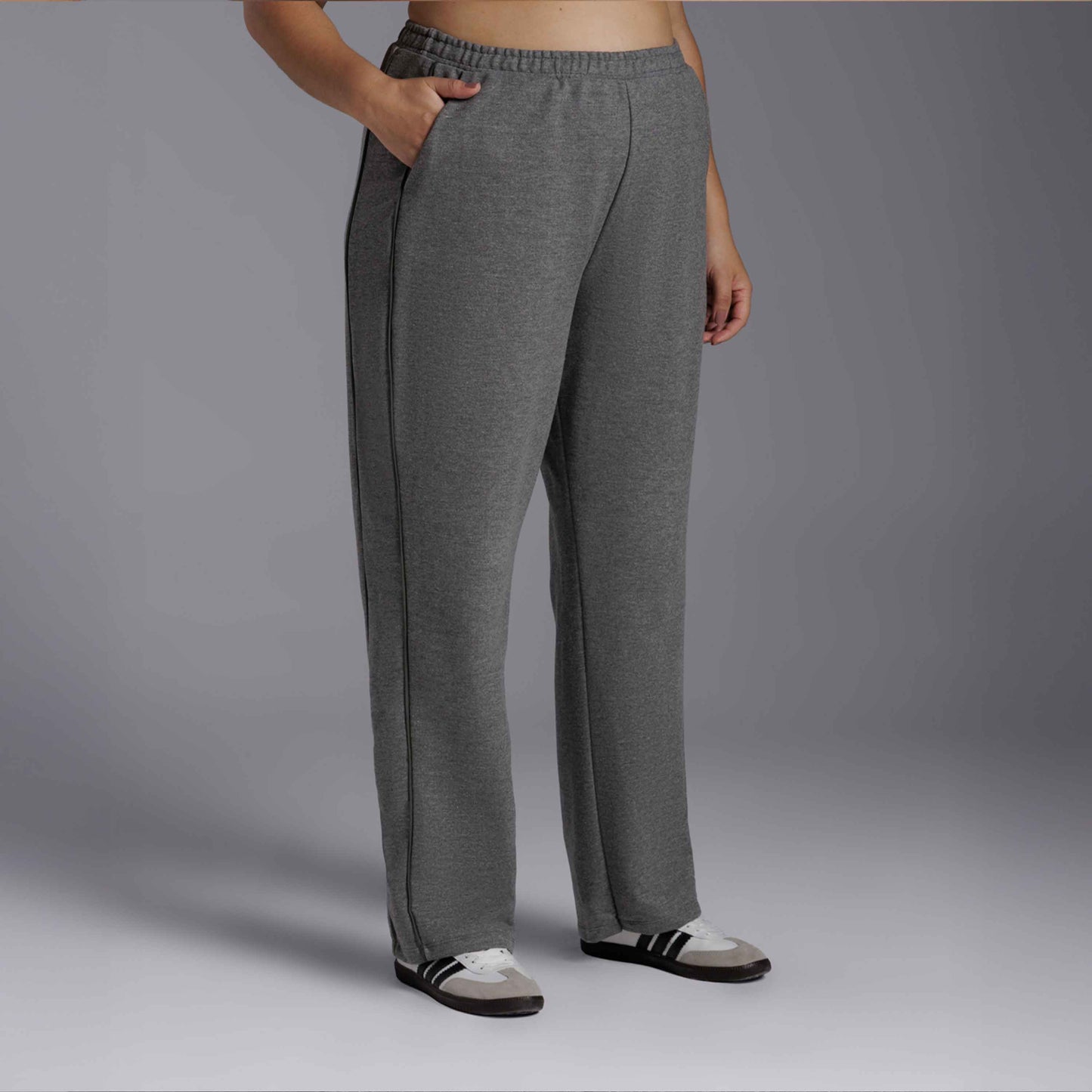 Calça Reta Moletom Tech NoLiquid Contraste Plus Feminina - Mescla Escuro
