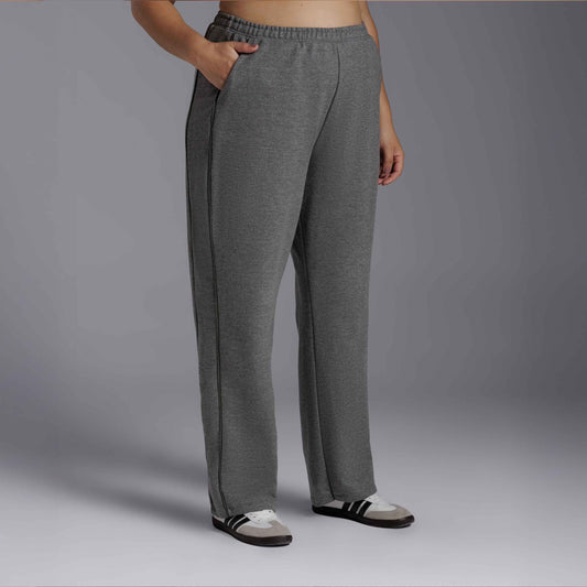 Calça Reta Moletom Tech NoLiquid Contraste Plus Feminina - Mescla Escuro