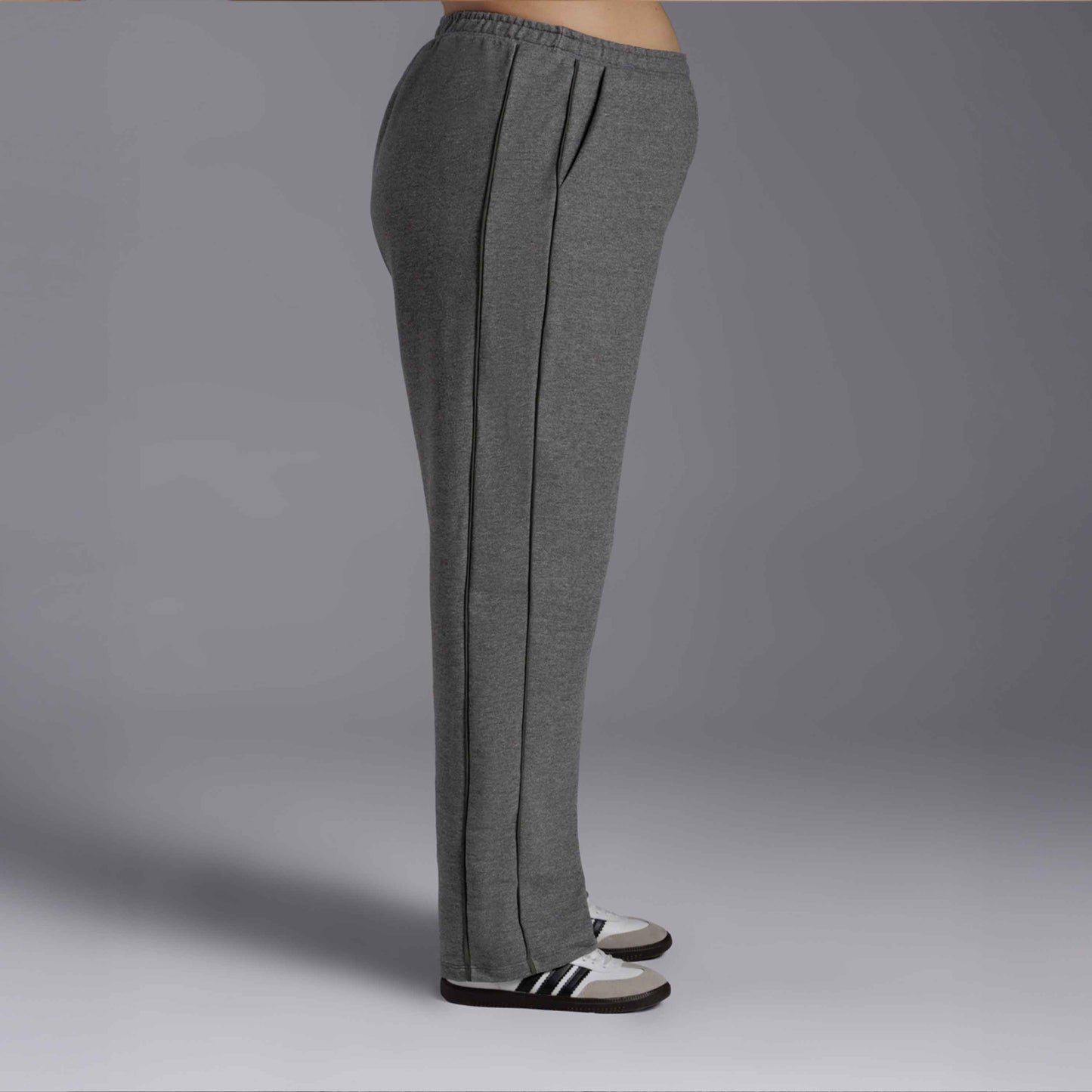 Calça Reta Moletom Tech NoLiquid Contraste Plus Feminina - Mescla Escuro