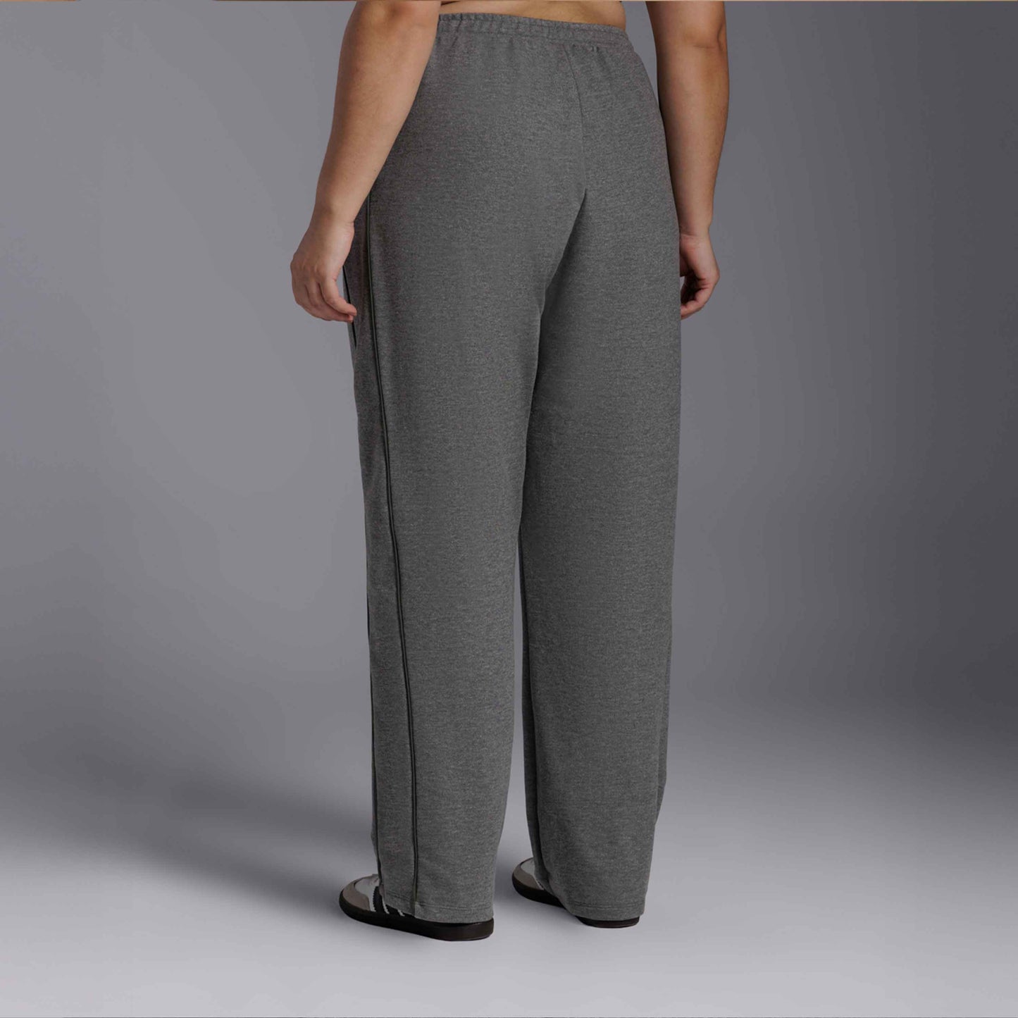 Calça Reta Moletom Tech NoLiquid Contraste Plus Feminina - Mescla Escuro