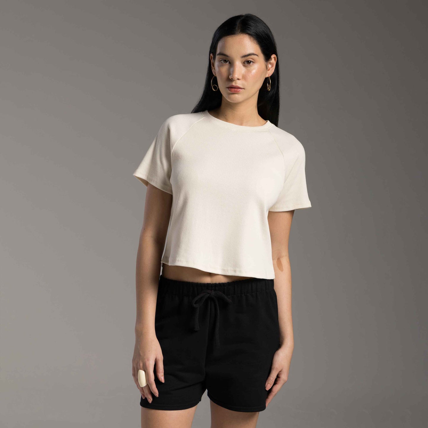 Tech T-Shirt Ribana Anti Odor Cropped Feminina - Off Vanilla