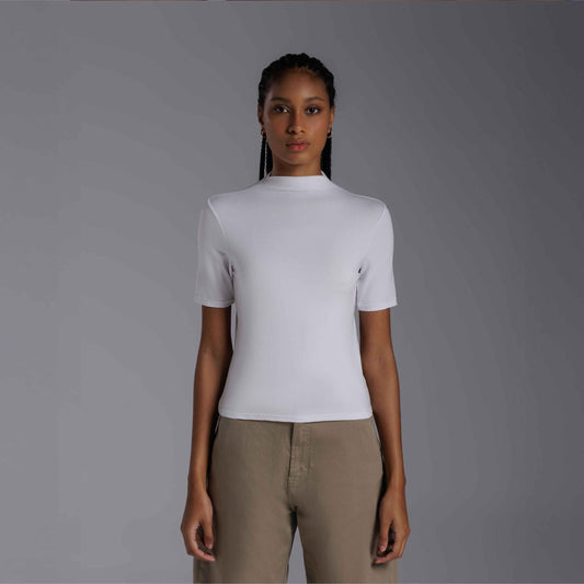 Tech T-Shirt Modal Gola Alta Feminina - Branco