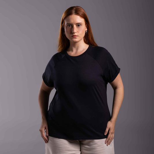 Tech T-Shirt Anti Odor Raglan Plus Feminina - Preto