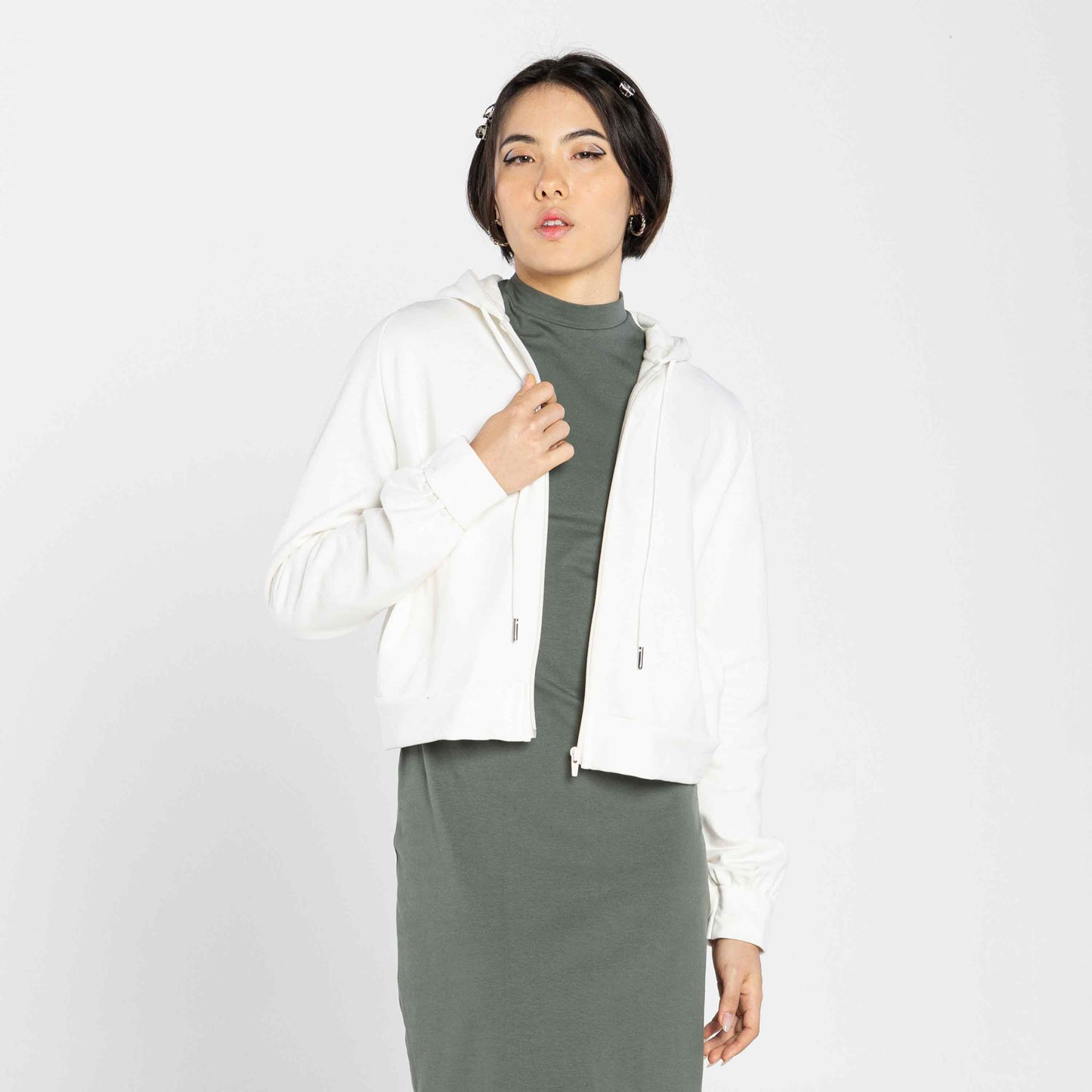 Jaqueta Cropped Tech Impermeável Flanelada - Off White