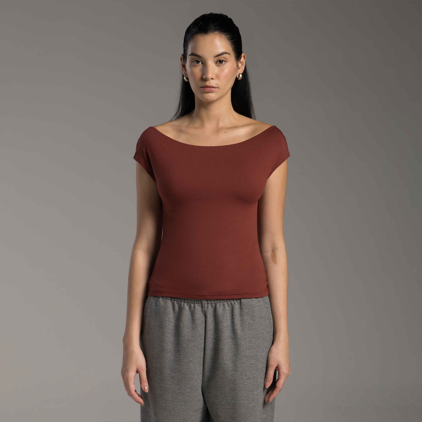 Blusa Tech Modal Ombro a Ombro Feminina - Vermelho Cabernet