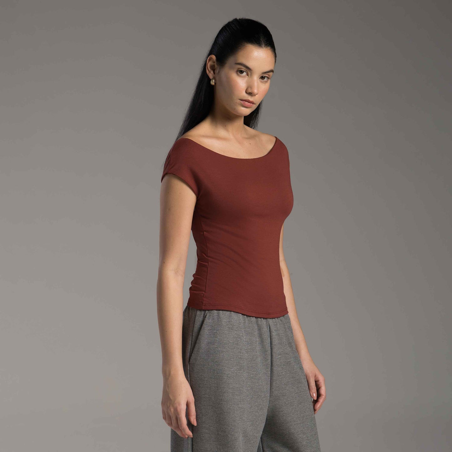 Blusa Tech Modal Ombro a Ombro Feminina - Vermelho Cabernet