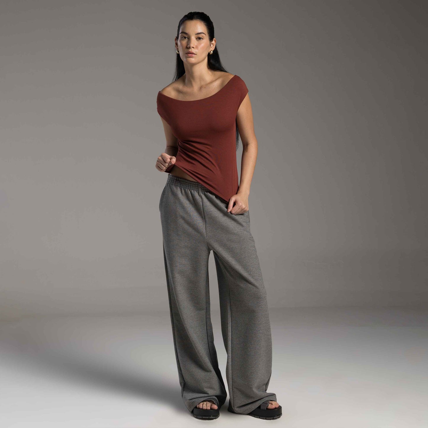 Blusa Tech Modal Ombro a Ombro Feminina - Vermelho Cabernet