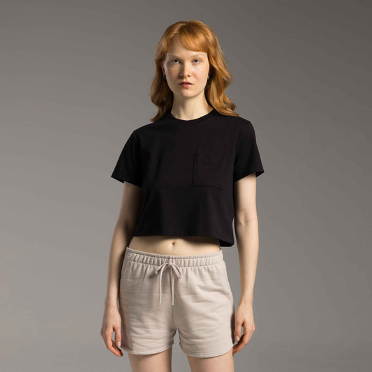 Tech T-Shirt Cropped Impermeável Bolso Feminina - Preto
