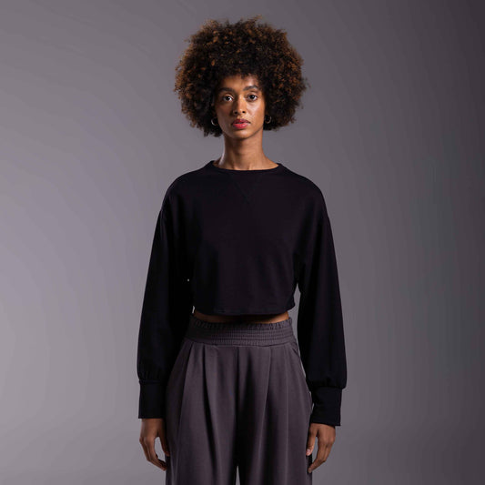 Blusão Cropped Moletom Stretch Tech NoLiquid Feminino - Preto