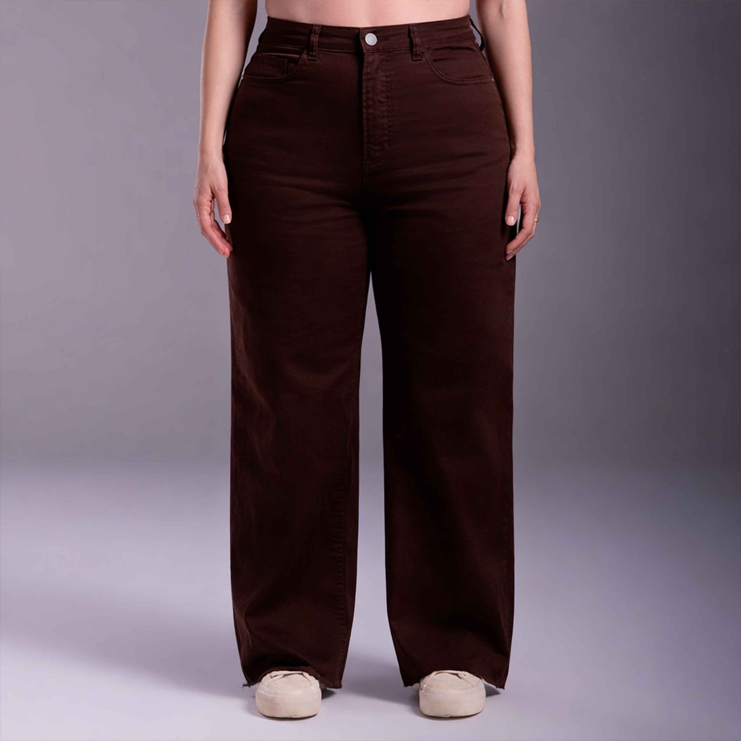 Calça Wide Tech Flex Feminina Plus Size - Marrom