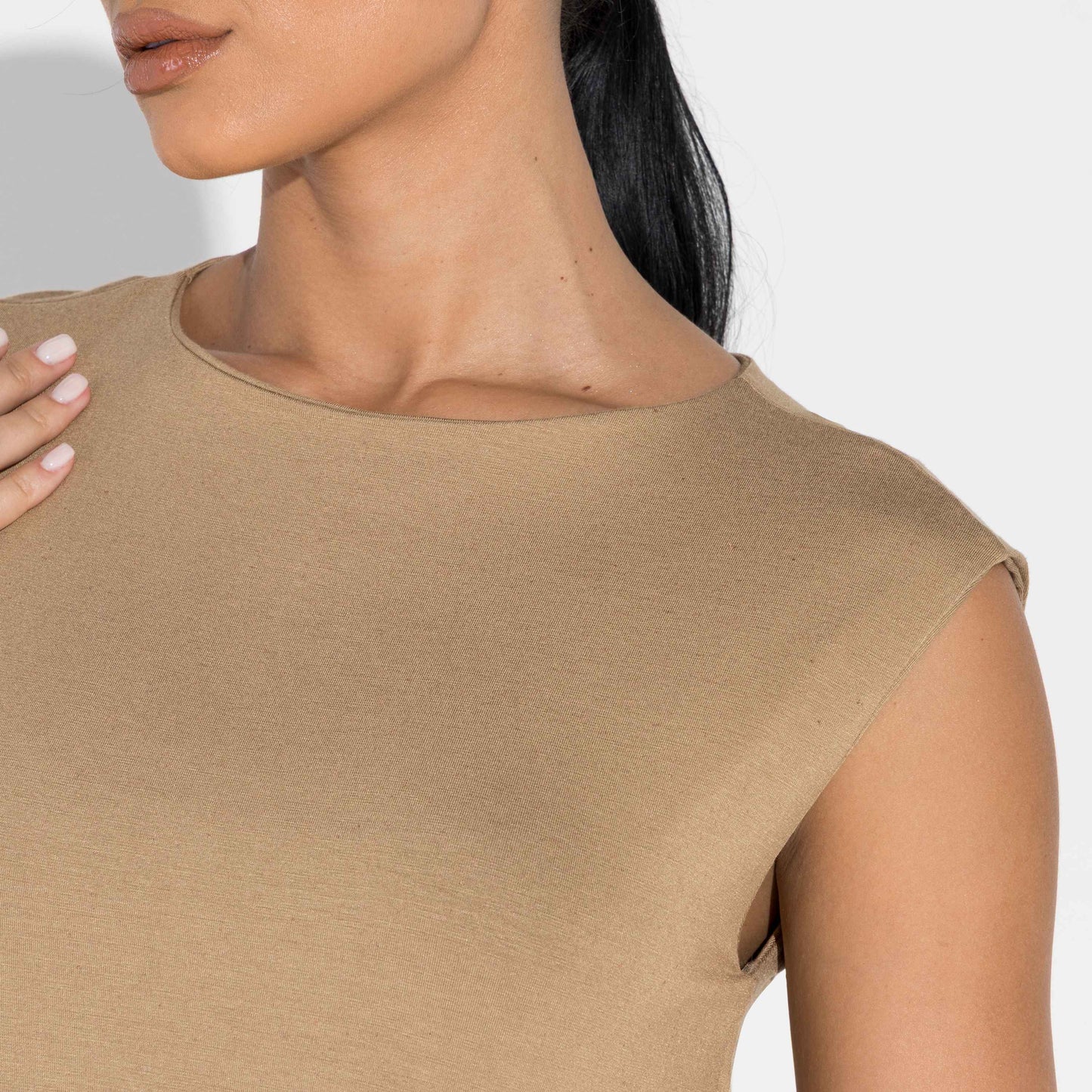 Camiseta Blend Linho Muscle Feminina - Bege Pastel