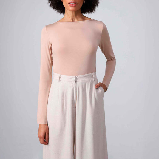 Undershirt Micromodal Manga Longa Feminina - Bege Camel