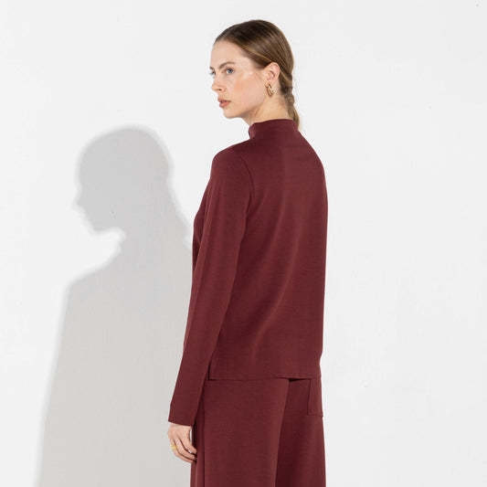 Blusa Dense Viscose Manga Longa Feminina - Bordô