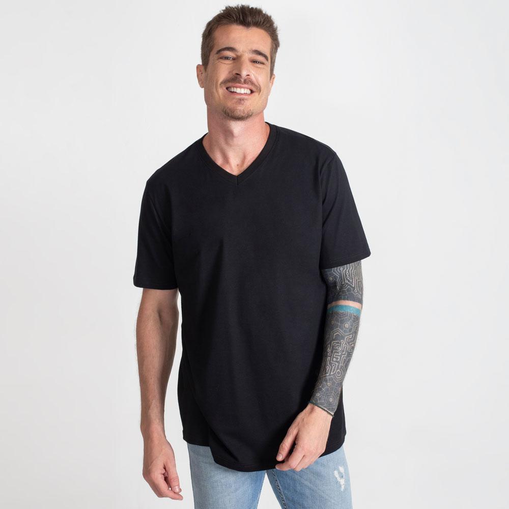 Camiseta Básica Gola V Masculina - Preto