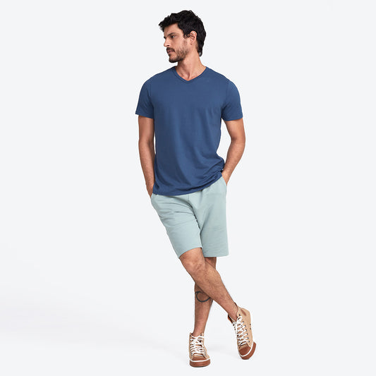 Camiseta Básica Gola V Masculina - Azul Indigo