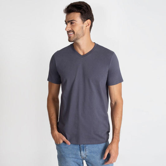 Camiseta Básica Gola V Masculina - Chumbo