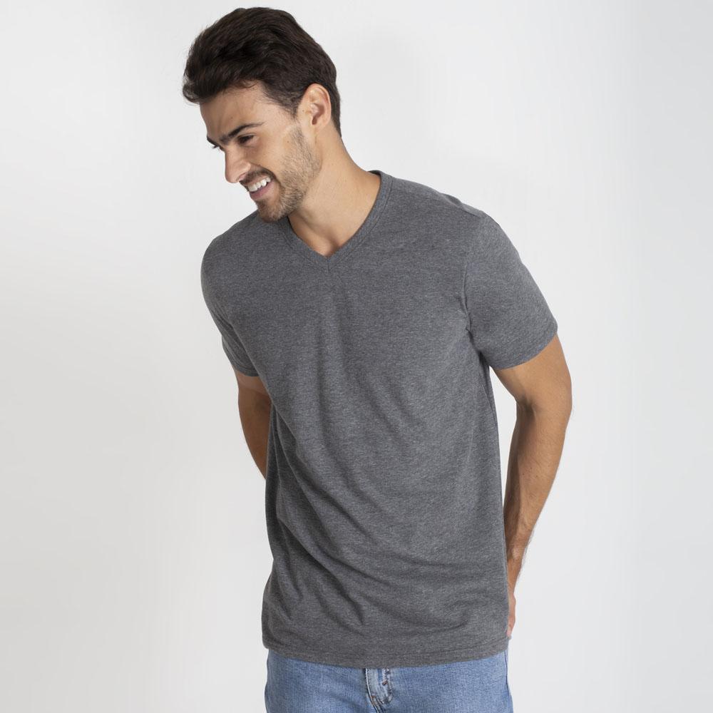 Camiseta Básica Gola V Masculina - Mescla Escuro