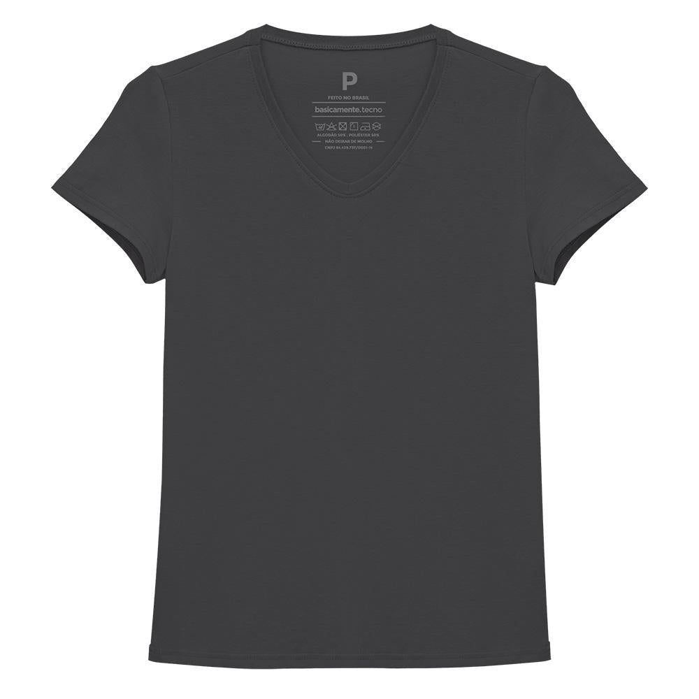 Camiseta Slim Gola V Feminina - Cinza Ardósia