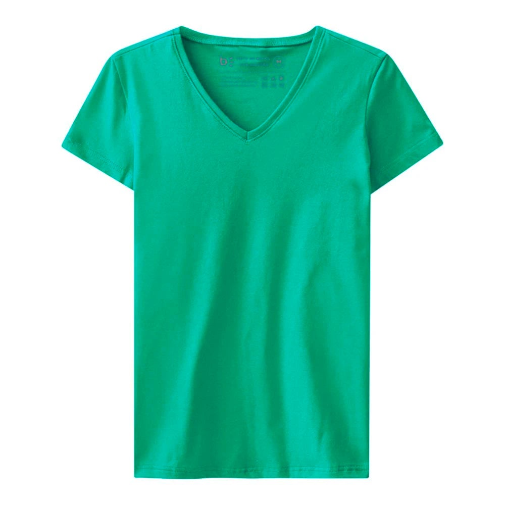 Camiseta Slim Gola V Feminina - Verde Floresta