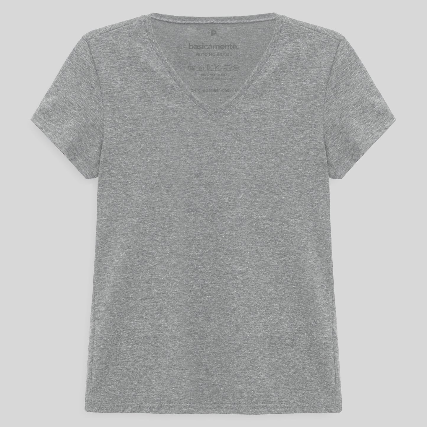 Camiseta Slim Gola V Feminina - Mescla Claro